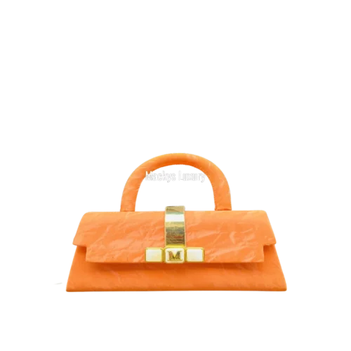 IMG_2436 Crinkled Textured Top-Handle Bag with Gold Monogram Plaque