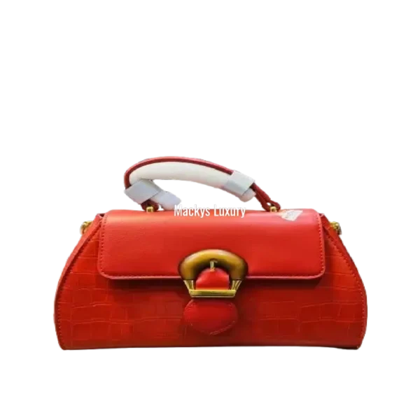 Structured Croc-Embossed Satchel with Buckle Detail