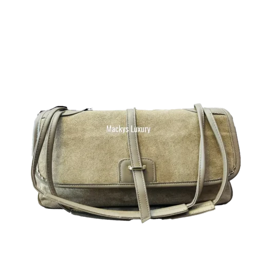 Elegant Beige Suede Flap Crossbody Shoulder Bag