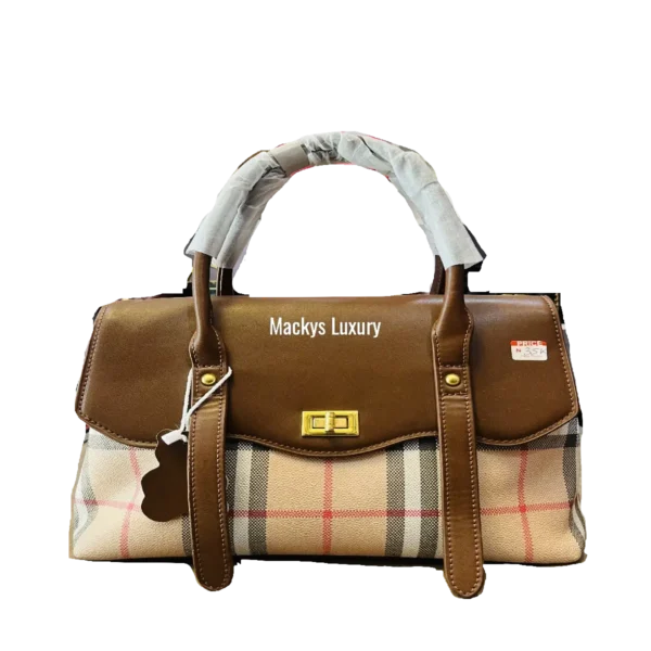 IMG_2736 Classic Brown Plaid Top Handle Satchel Handbag