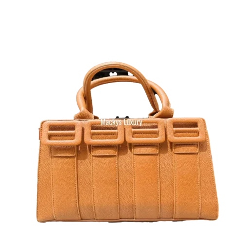 Elegant Buckle Accent Structured Top Handle Handbag