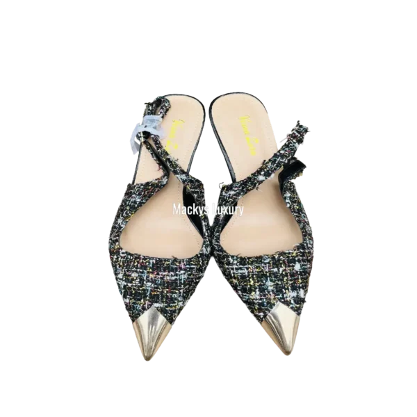 IMG_2976 Tweed Pointed-Toe Slingback Heels with Metallic Cap Toe