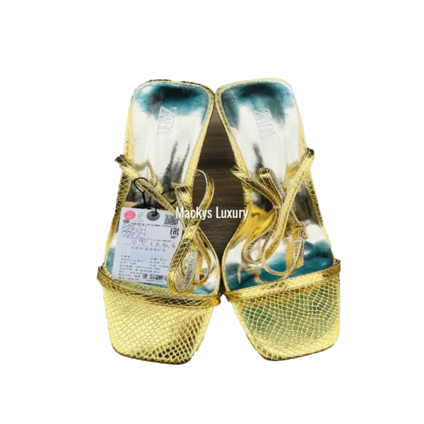 IMG_2998 Metallic Snake-Embossed Square-Toe Sandal with Ankle Tie