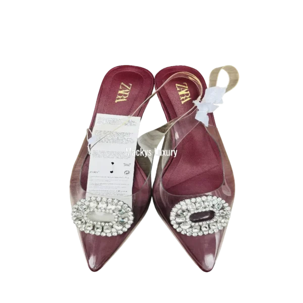 IMG_3009 Clear PVC Pointed-Toe Heels with Crystal Brooch Detail