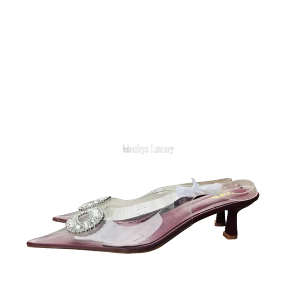 IMG_3011 Clear PVC Pointed-Toe Heels with Crystal Brooch Detail