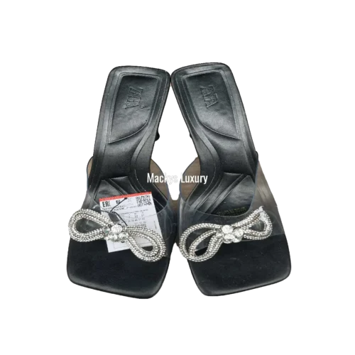 Elegant Crystal Bow Transparent Slide Sandals