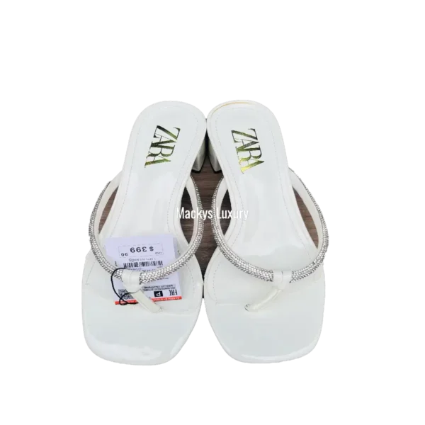 Patent Thong-Toe Sandal with Crystal Band & Pom Detail