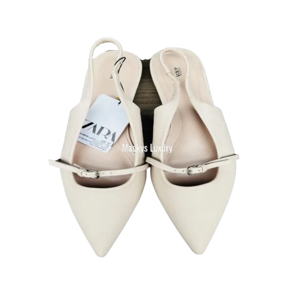 IMG_3099 Cream Pointed-Toe Slingback Flats with Buckle Strap