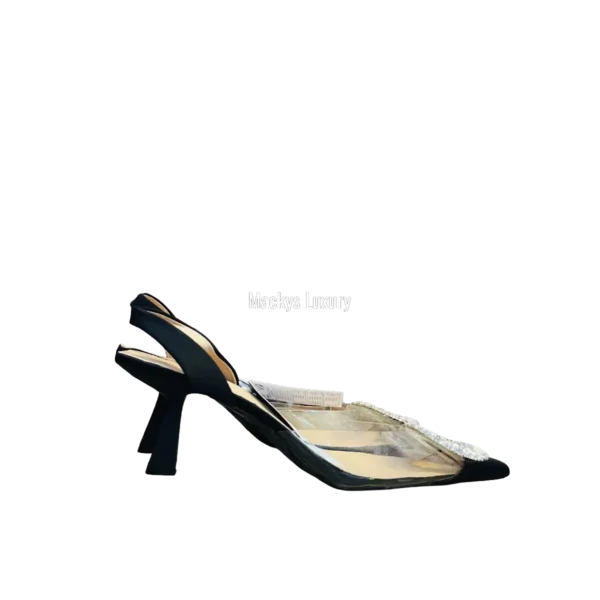 IMG_3240 Clear PVC Pointed-Toe Slingback Heels with Crystal Medallion