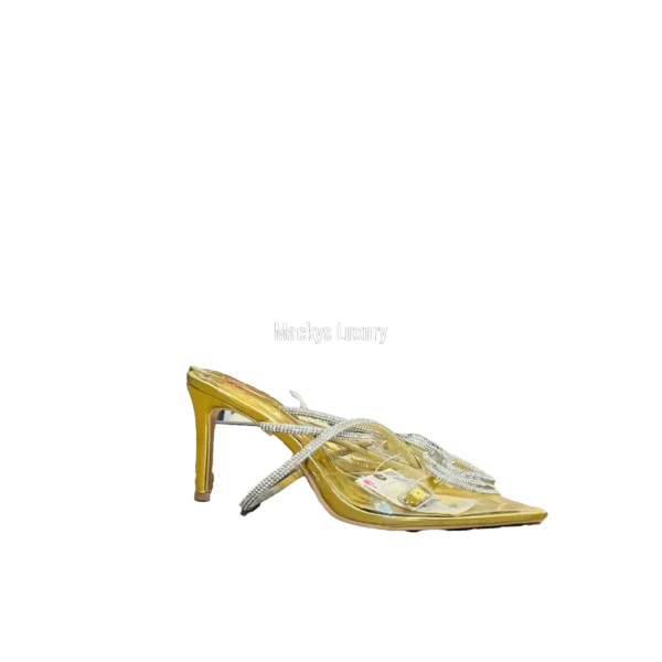 Metallic Pointed-Toe Heels with Crystal Heart Cutout