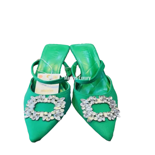 IMG_3300 Satin Pointed-Toe Slingback Heels with Crystal Cluster Buckle